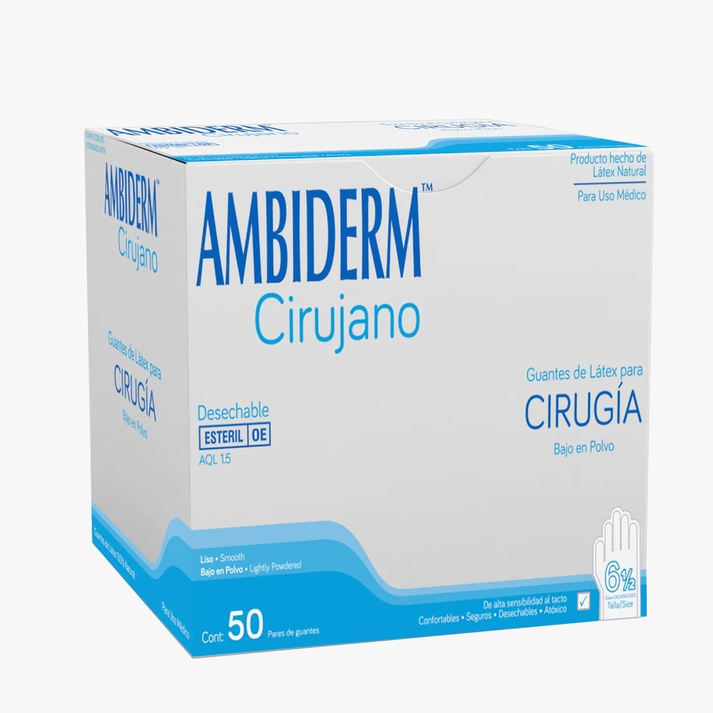 [88GLE6.5] GUANTE PARA CIRUJANO ESTERIL DE LATEX NATURAL No.6.5 PAR